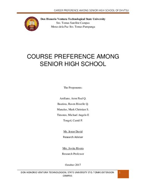 However, LCUP was not the top school of choice among respondents. . Course preference of senior high school students pdf